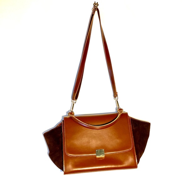 Suede/ Leather Trapeze Satchel Shoulder-bag - Picture 11 of 11